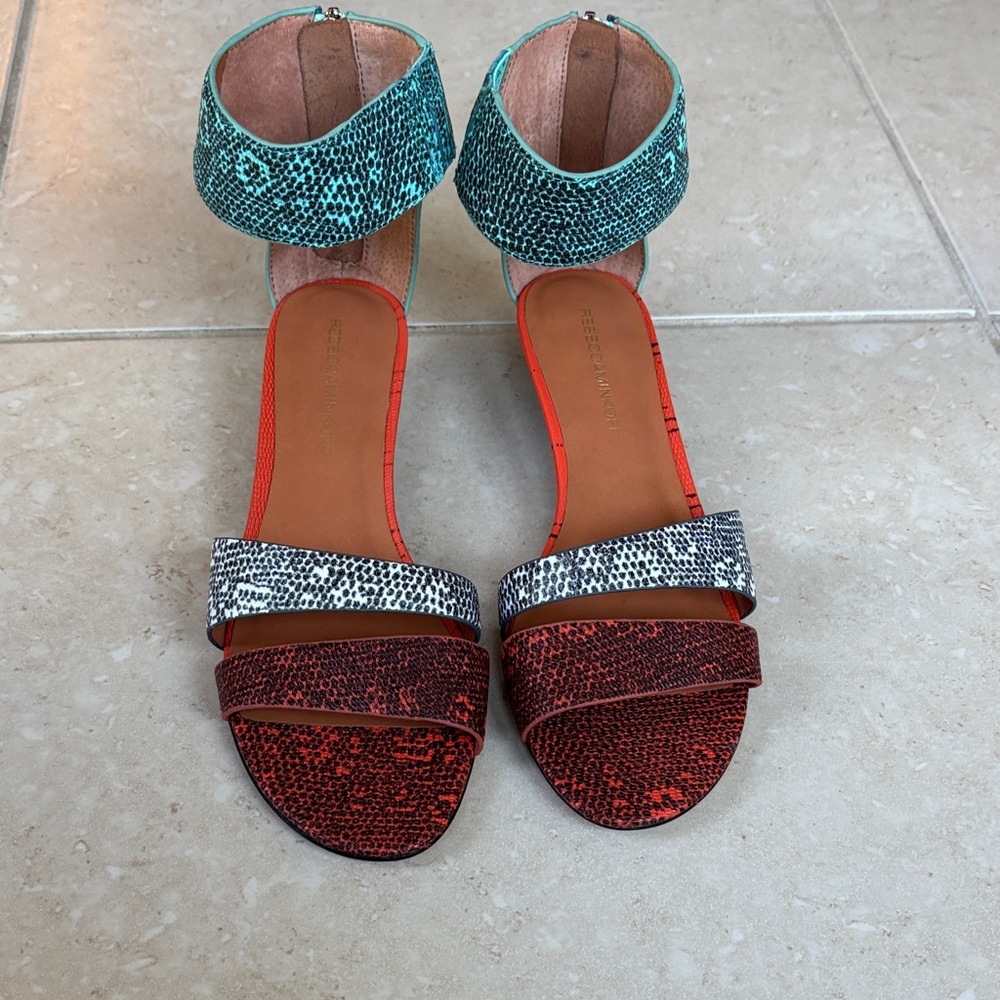 NEW Rebecca Minkoff Red, Teal, and Black Sandals